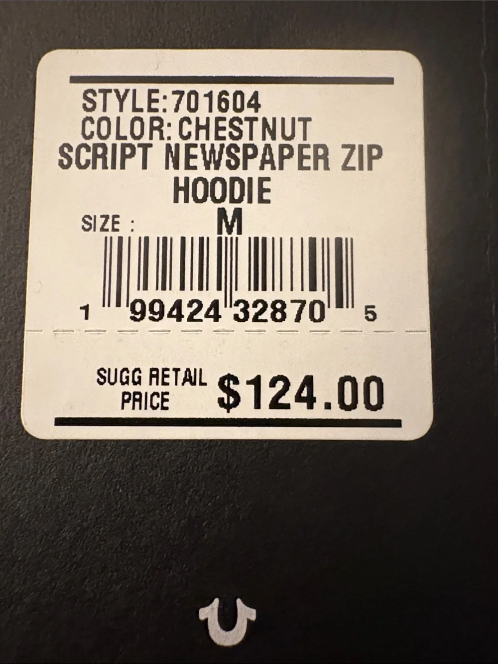NEW True Religion Men’s Brown Full-Zip Hoodie with Logo